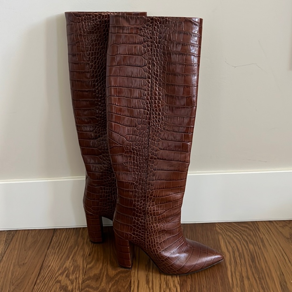 *Worn-once* Paris Texas knee high croc embossed boots